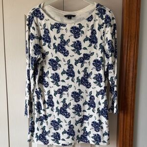 Ann Taylor Cream Long-Sleeve Tee with Navy Floral Print